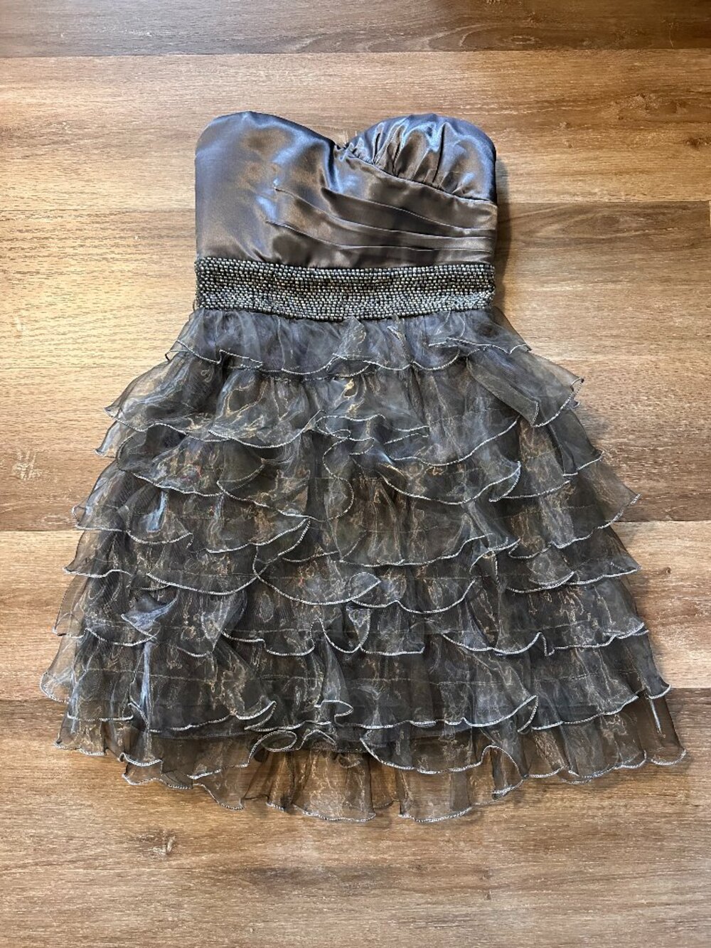 myMichelle Silver Strapless Beaded Homecoming Dress Medium